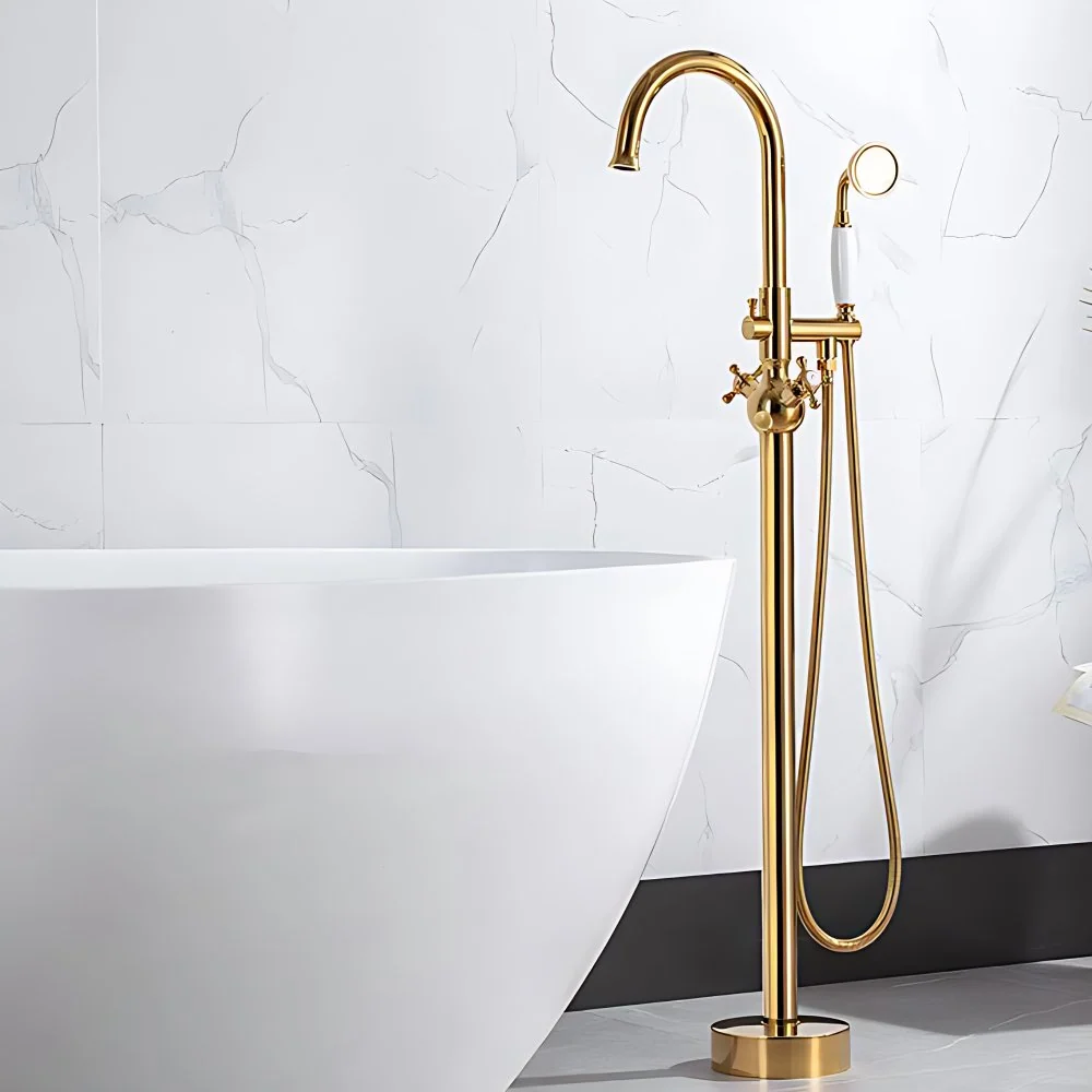 Modern Freestanding Tub Fillers Koperkleurig Floor Mounted Handshower Bathtub Faucet Chrome