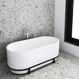 Ovaal vrijstaand bad met metalen decor - 230 L - 160 x 75 x 60 cm - Wit - Koop nu online