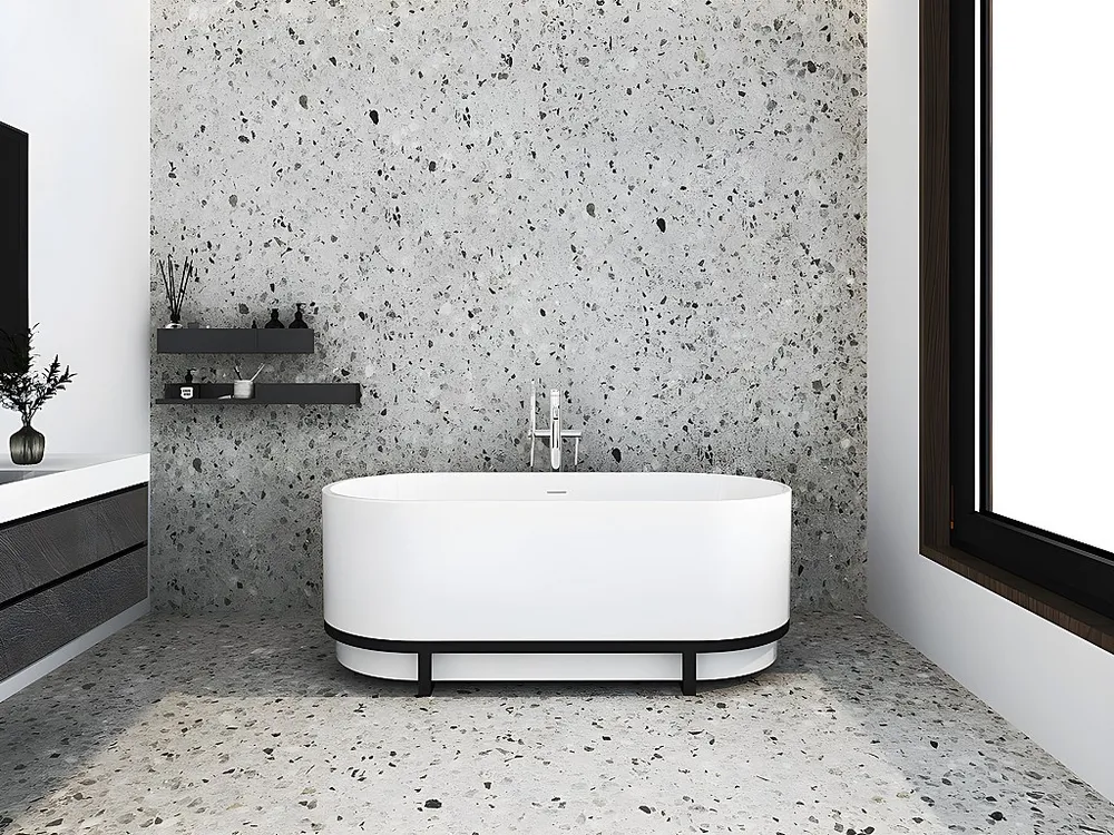Ovaal vrijstaand bad met metalen decor - 230 L - 160 x 75 x 60 cm - Wit - Koop nu online