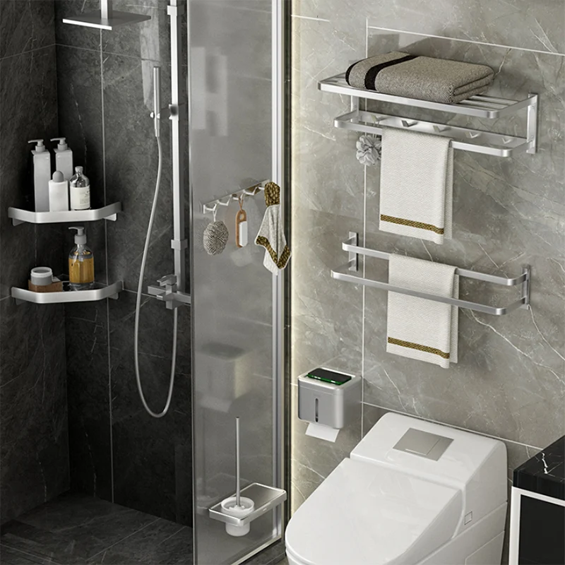 Actueel Bath Hardware Set Silver Bath Shelf Towel Bar Bathroom Accessory Kit