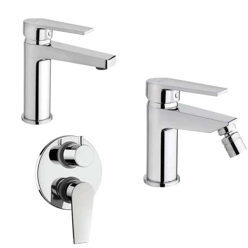 Bathroom faucet set Sink and Bidet drain and built- shower diverter chroom finish LOGOS+ collection Mamoli Rubinetterie Qu...
