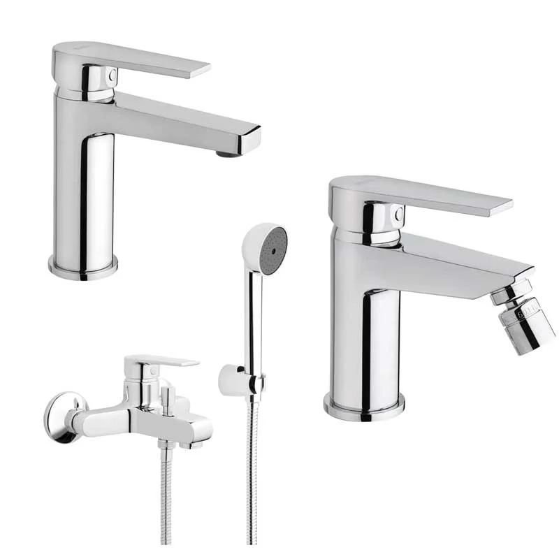 Bathroom faucet set Sink and Bidet drain and Bathtub shower set verchroomd finish LOGOS+ collection Mamoli Rubinetterie