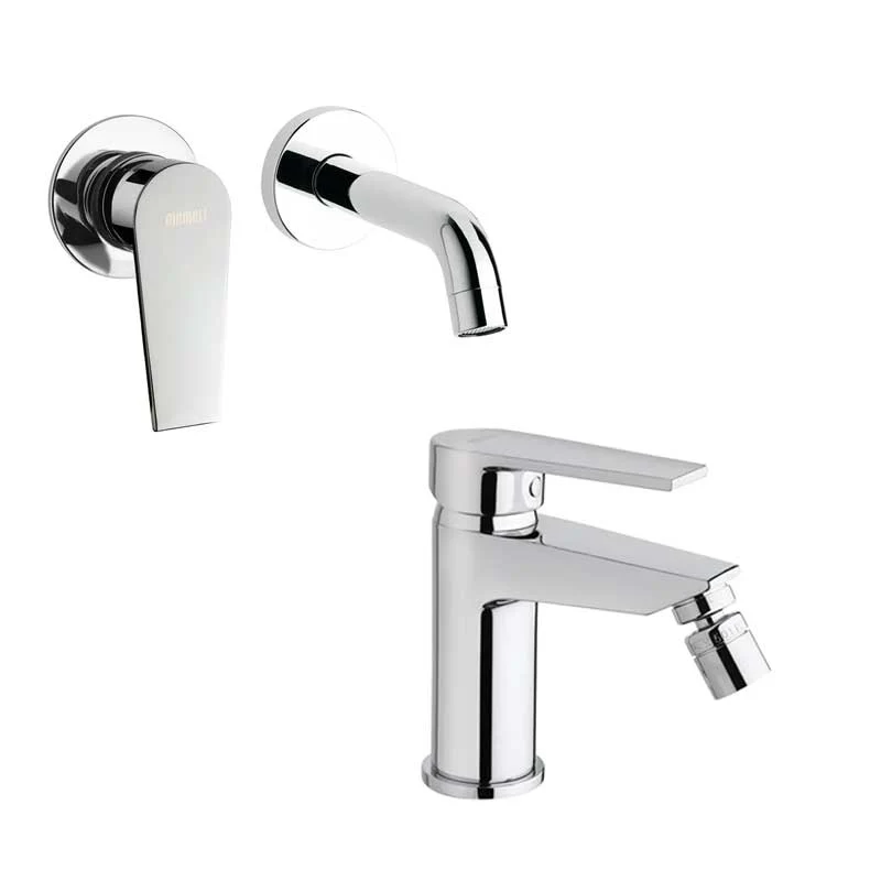 Bathroom faucet set Sink Built- and Bidet drain metaalglans finish LOGOS+ collection Mamoli Rubinetterie