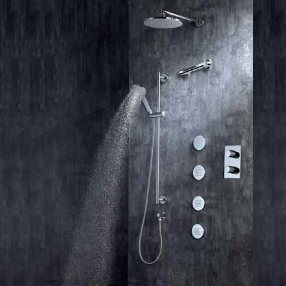Bossini Cosmo shower set showerhead, hand shower, and 4-way thermostatic mixer met Overloopbeveiliging