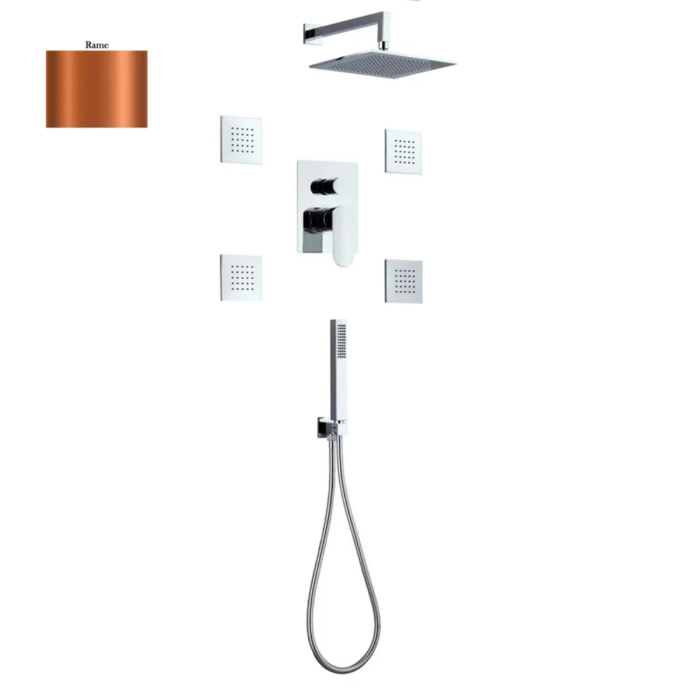 Hoogwaardige Shower set composed Paris showerhead, 4 body jets, shower and hose, and 3-way roodkoper diverter