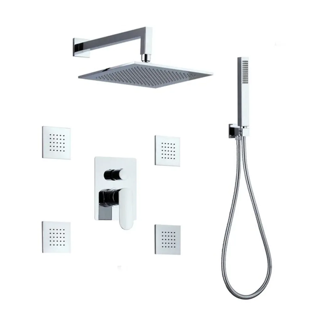 Hoogwaardige Shower set composed Paris showerhead, 4 body jets, shower and hose, and 3-way roodkoper diverter