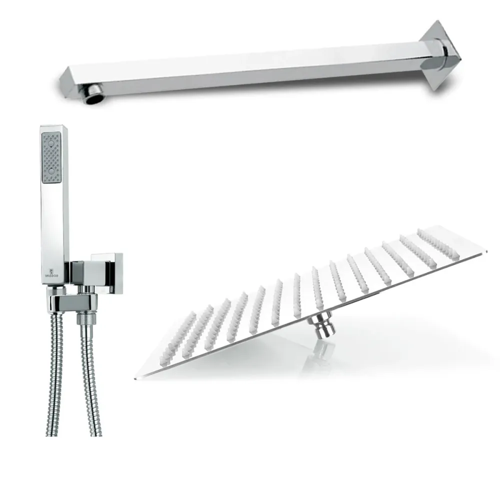 Inbouw Bossini Cube square shower composition 20x20 showerhead, arm, and duplex kit
