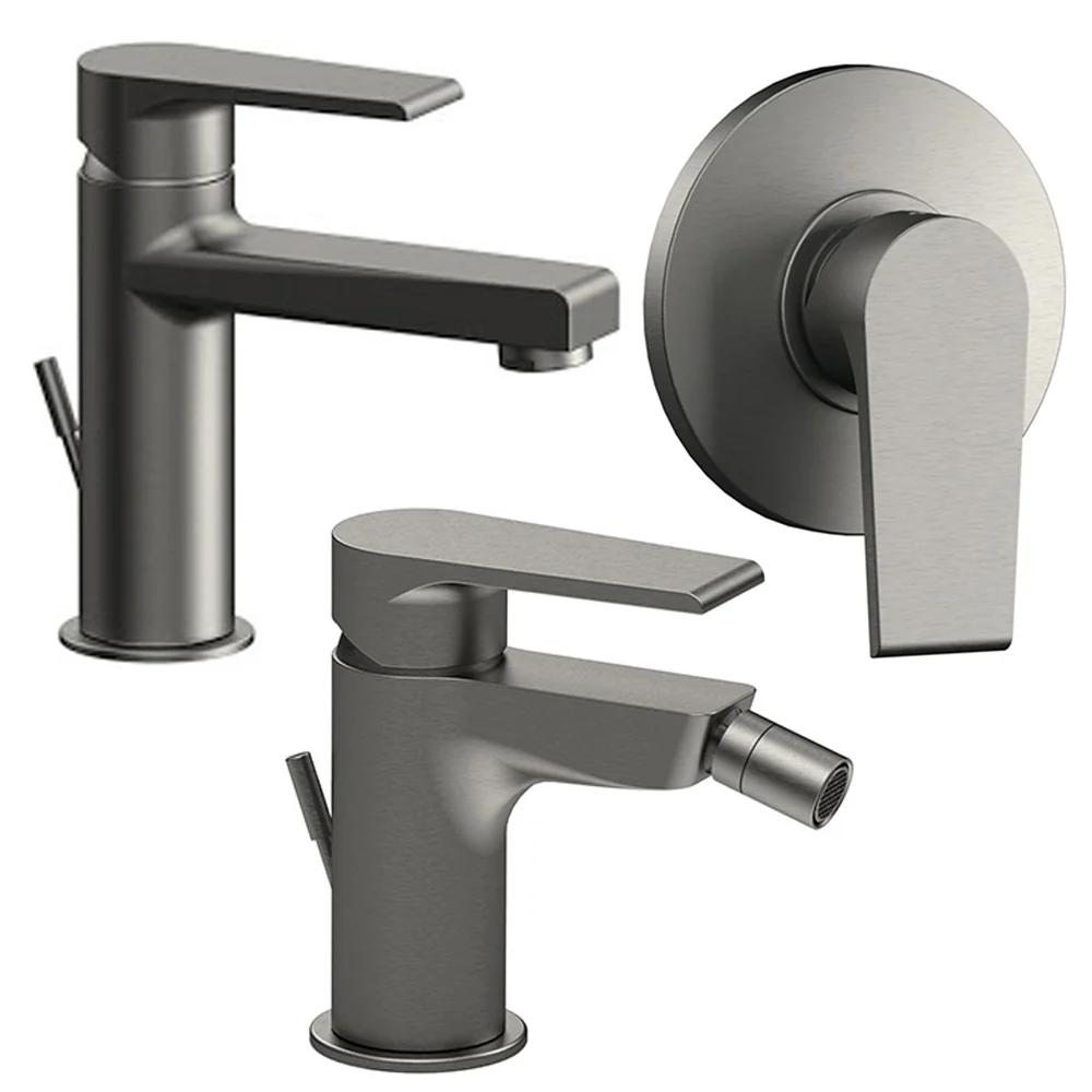 Mixer kit washbasin, bidet, and shower Rubinetterie Mariani Artic line Brushed Koolzwart Nickel drain
