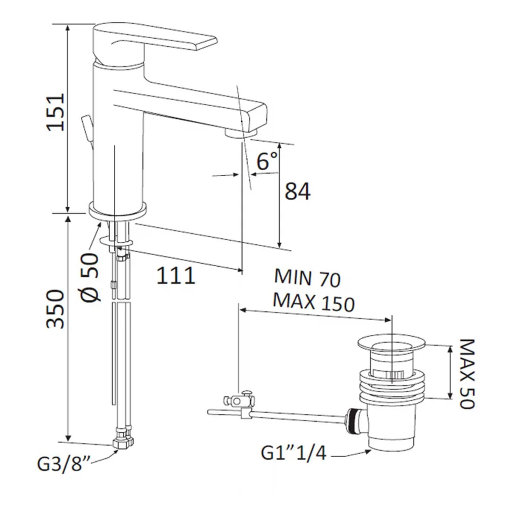 Mixer kit washbasin, bidet, and shower Rubinetterie Mariani Artic line Brushed Koolzwart Nickel drain