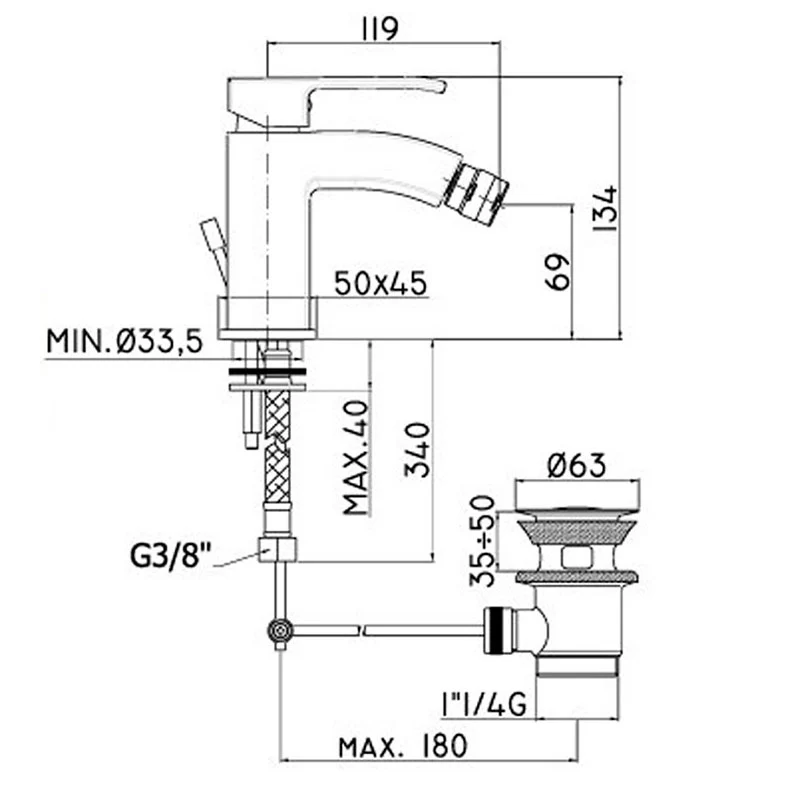 Paffoni Level bathroom mixer set high basin + bidet Matt Zwart | Moderne Look