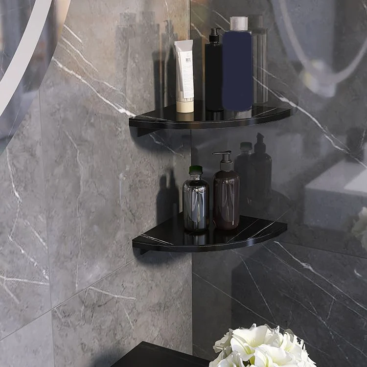 3 Piece Modern Bathroom Accessory Set Marble and Metalen Bath Shelf White