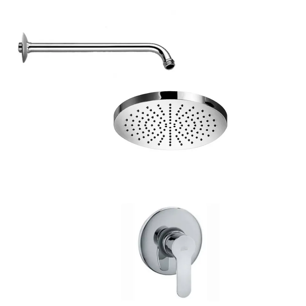 Round anti-limescale shower head set 30cm arm and built- shower mixer Verchroomd Paffoni