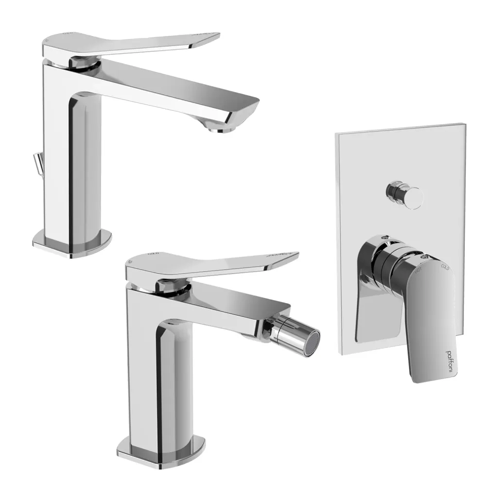 Set basin, bidet, and shower mixers diverter geel koper Tilt Paffoni model chrome-plated