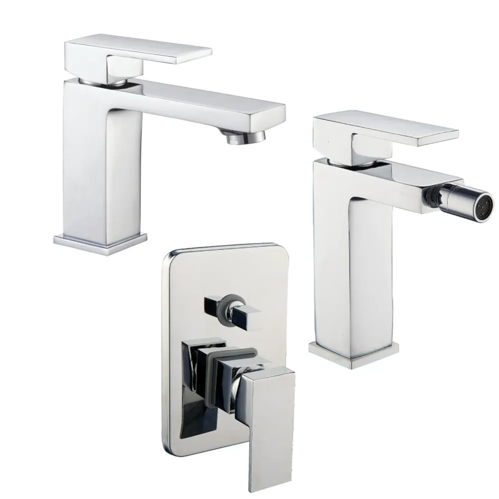 Set basin+bidet+shower mixers model Eco 2.0 chrome-plated geel koper