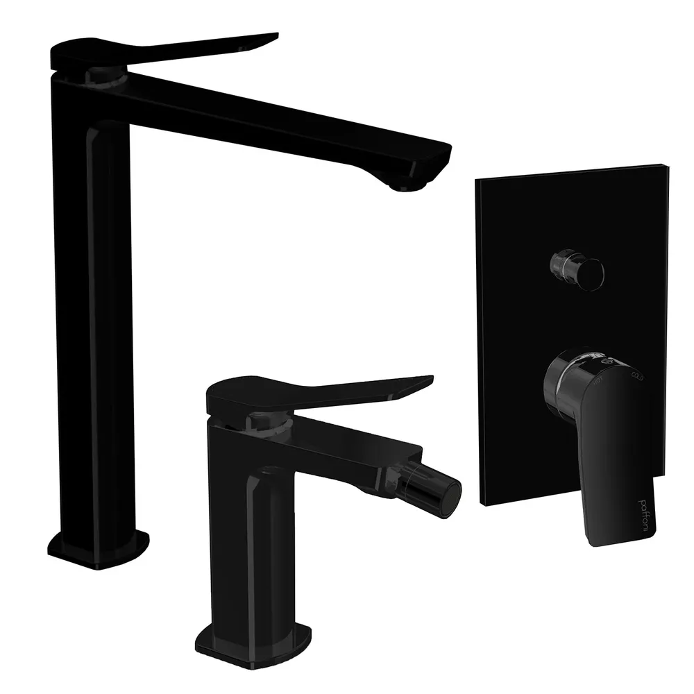 Set high basin mixers bidet and shower diverter geel koper model Tilt Paffoni Matte Black