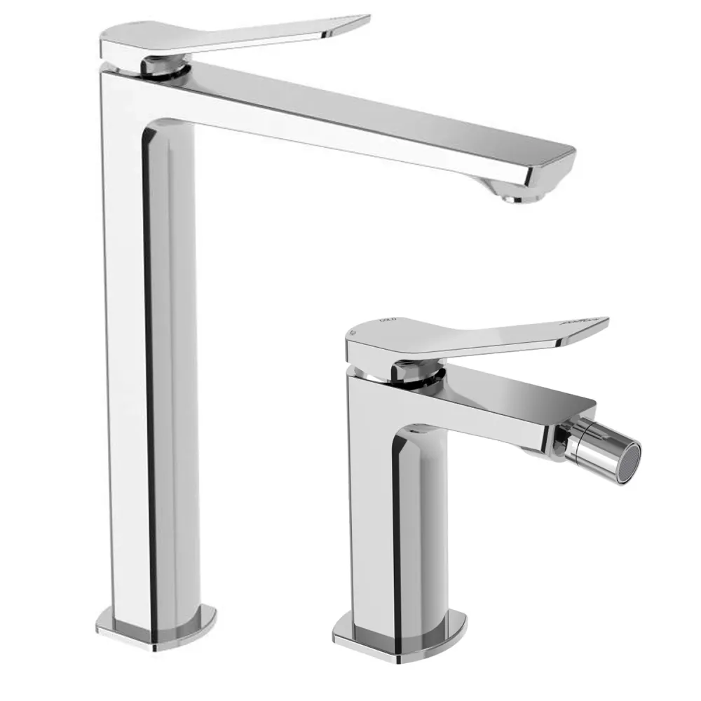 Set tall basin and bidet mixers brass model Hellend Paffoni chrome-plated
