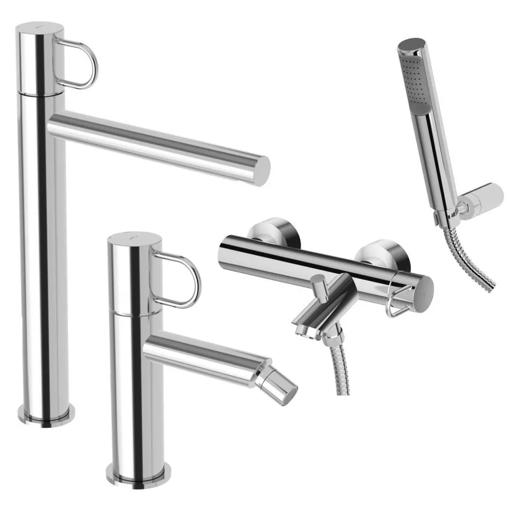 Set tall basin mixers, bidet and bathtub hand shower Paffoni Jocker chrome-plated