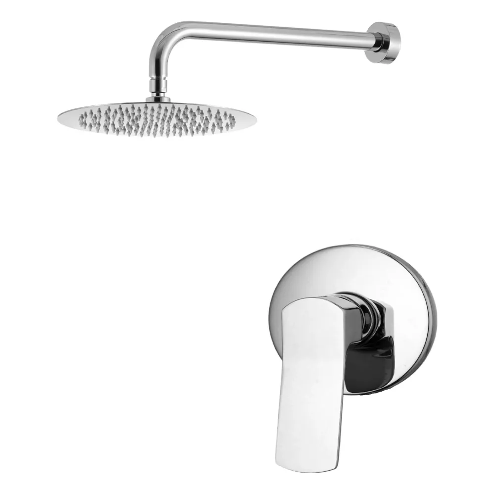 Shower kit one-way built- and 200 mm round chrome geel koper showerhead Lumix