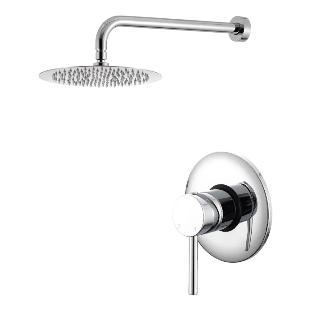 Shower kit one-way built- and 300 mm round chrome-plated geel koper showerhead Moon
