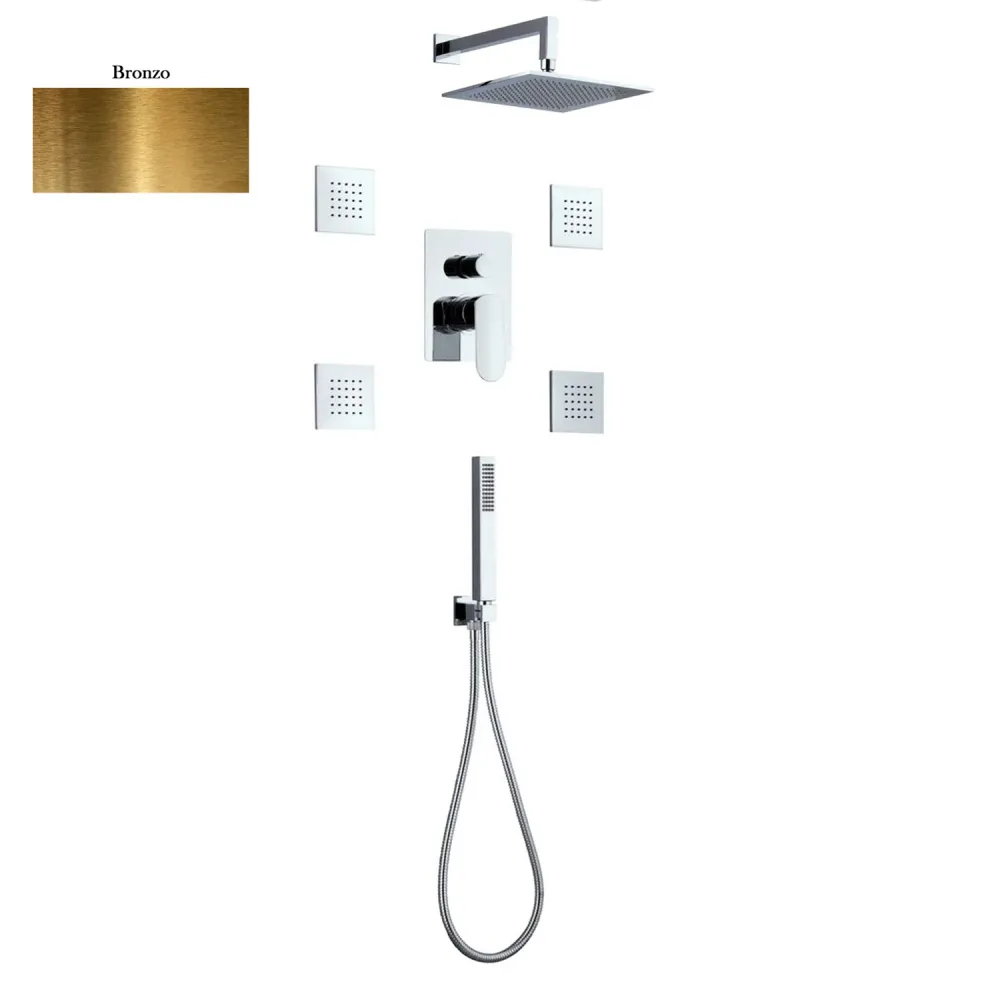 Shower set composed Paris showerhead, 4 body jets, shower and hose, and 3-way antiek brons diverter