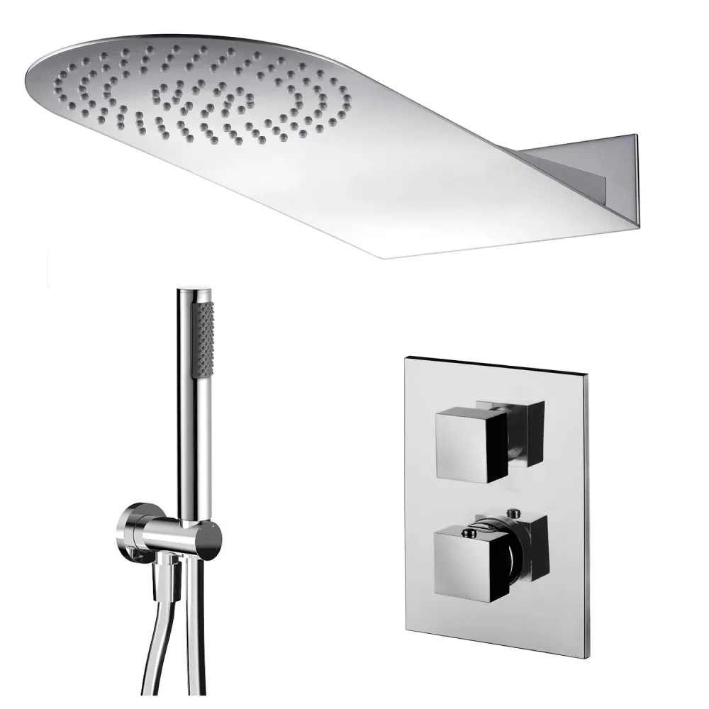 Shower set round 50x22 stainless staalsoort showerhead, duplex set and thermostatic mixer