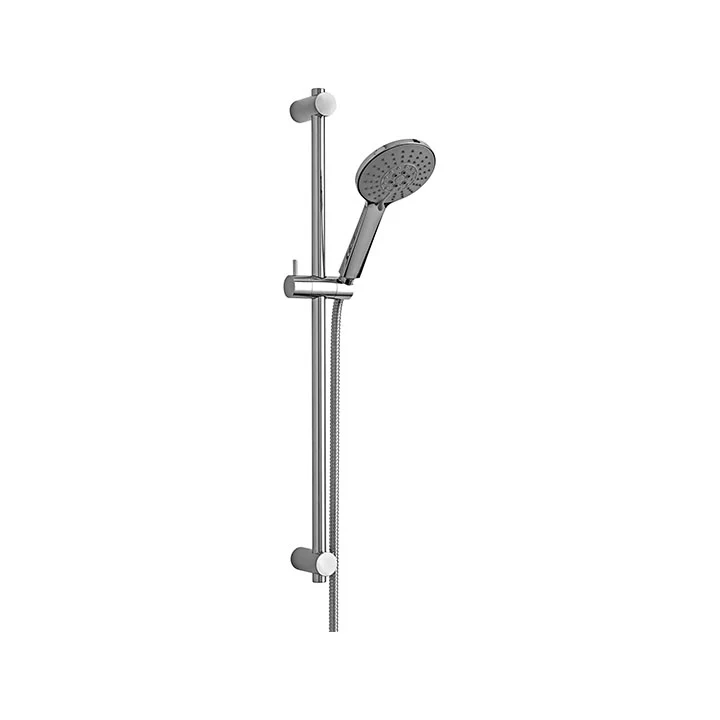 Sliding set van metaal rod, built- shower mixer and round wall water outlet, Paffoni