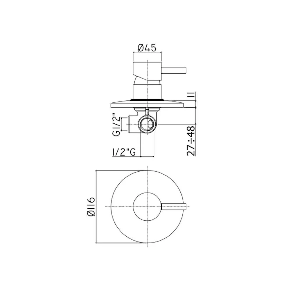 Sliding set van metaal rod, built- shower mixer and round wall water outlet, Paffoni