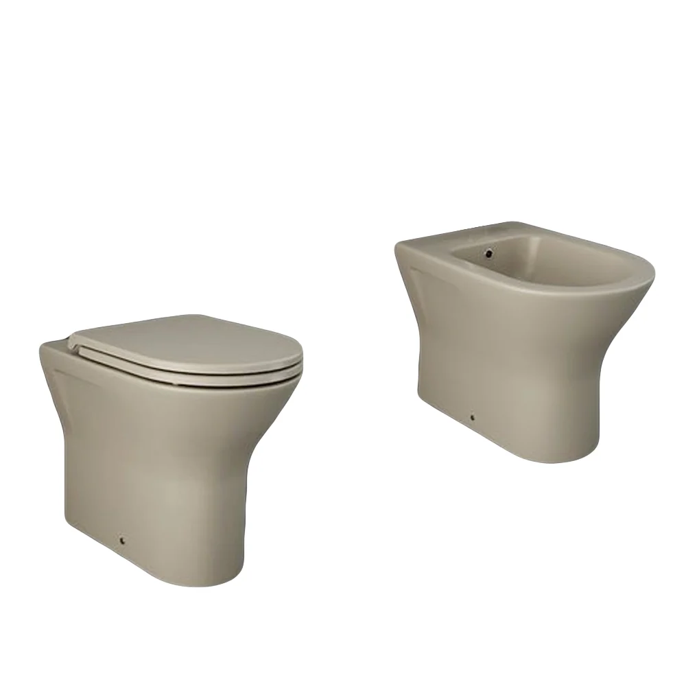 Wall-mounted sanitaryware 36x55 cm mod. Sensation rimless WC + bidet + soft close seat allround drain Matte Cappuccino