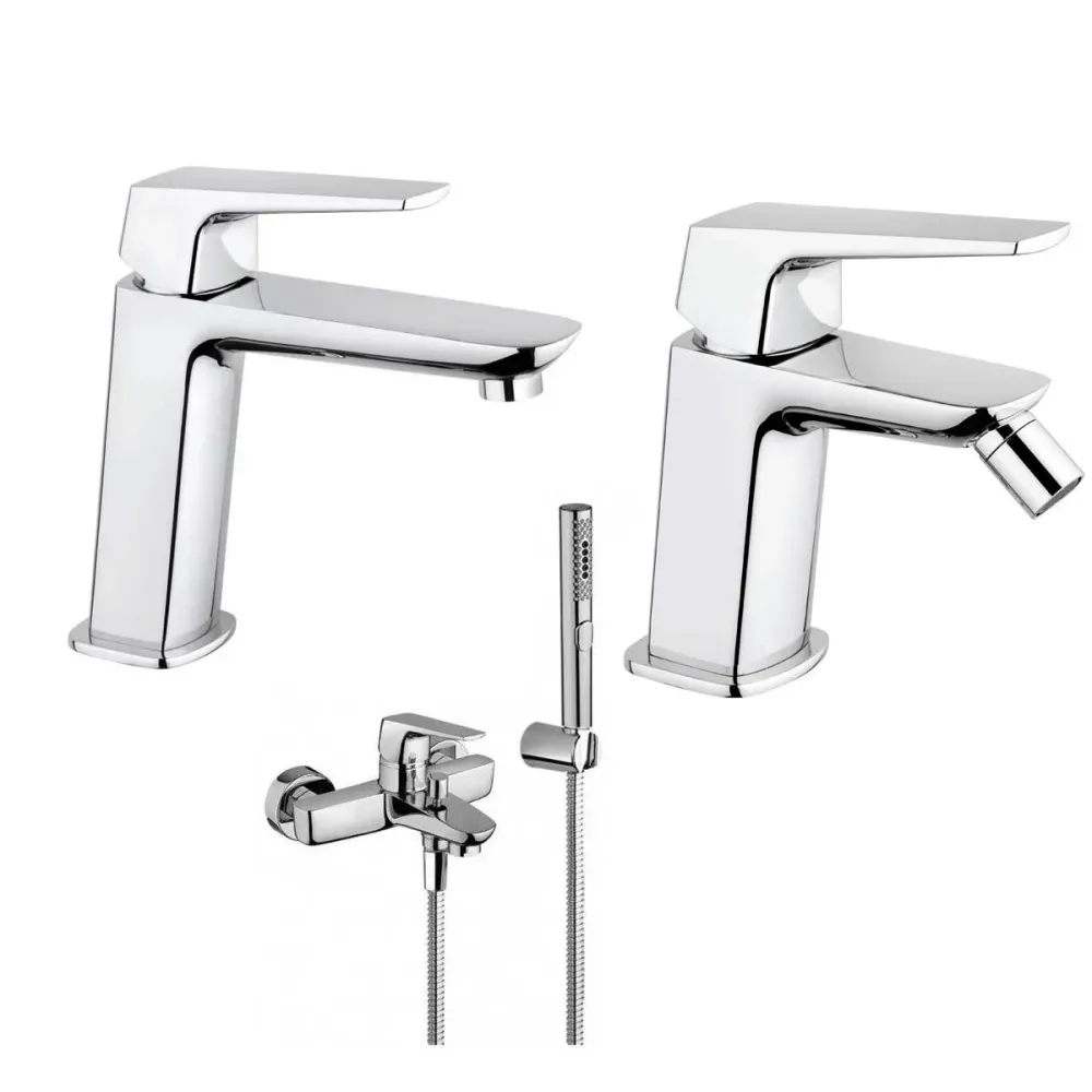 Wandmontage Bathtub Mixer Set hand shower, washbasin and bidet drain chroom finish Spartaco collection Mamoli Rubinetterie