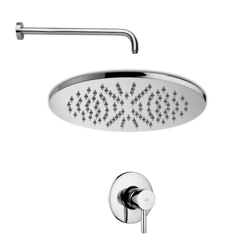 Waterbesparend Round shower head set round shower arm and built- mixer Light metaalglans Paffoni