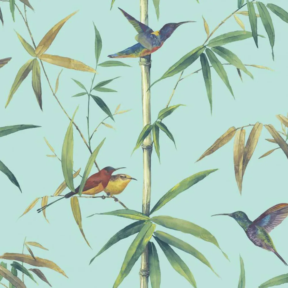 Noordwand Behang Kolibri and Bamboo turkoois met behanglijm inbegrepen
