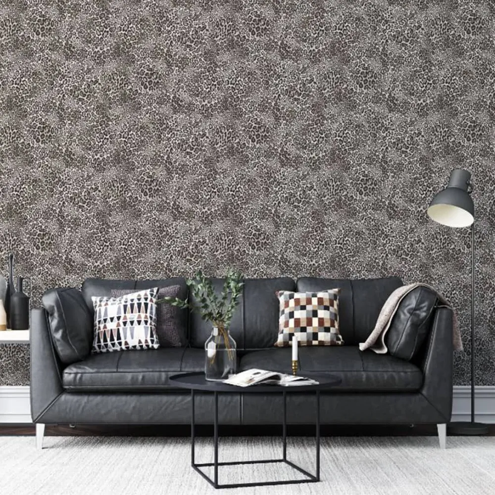 Noordwand Behang Leopard Print zwart met afwerkmes