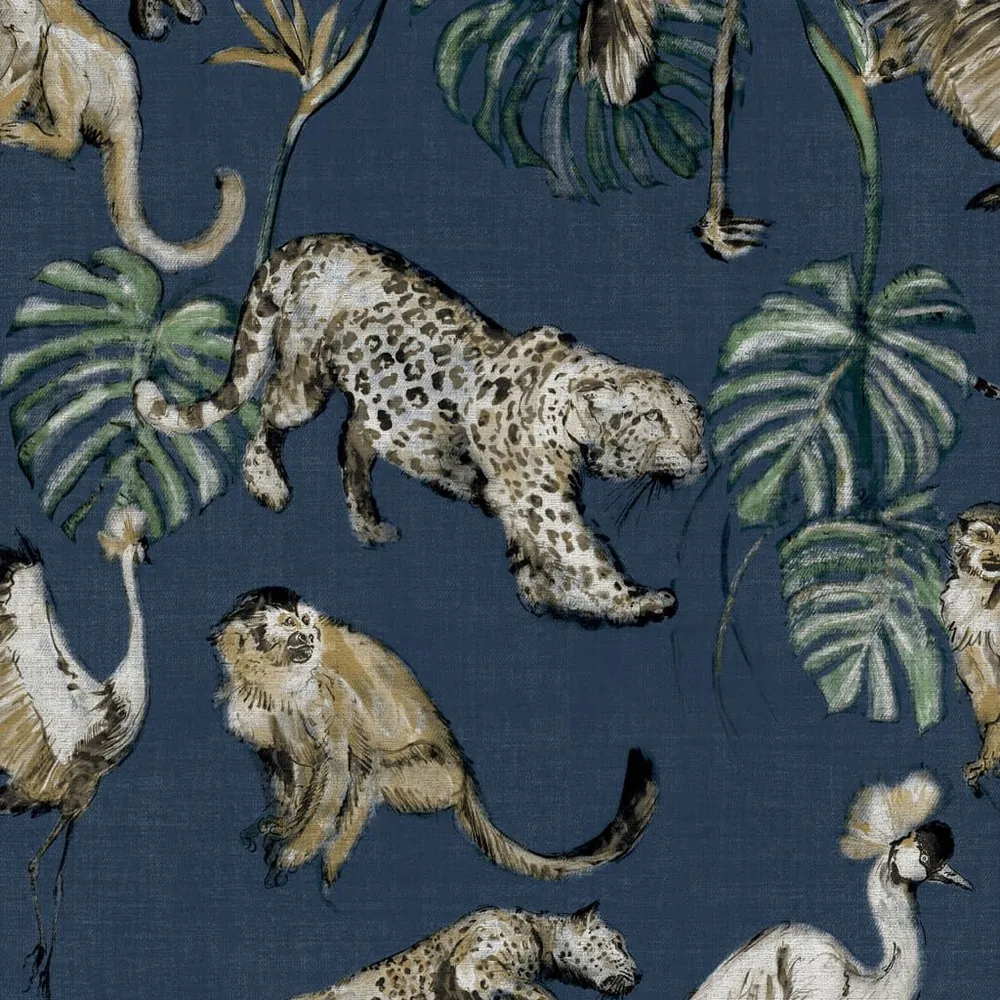 Noordwand Behang Zero Exotic Animals blauw met snij- en plakgids