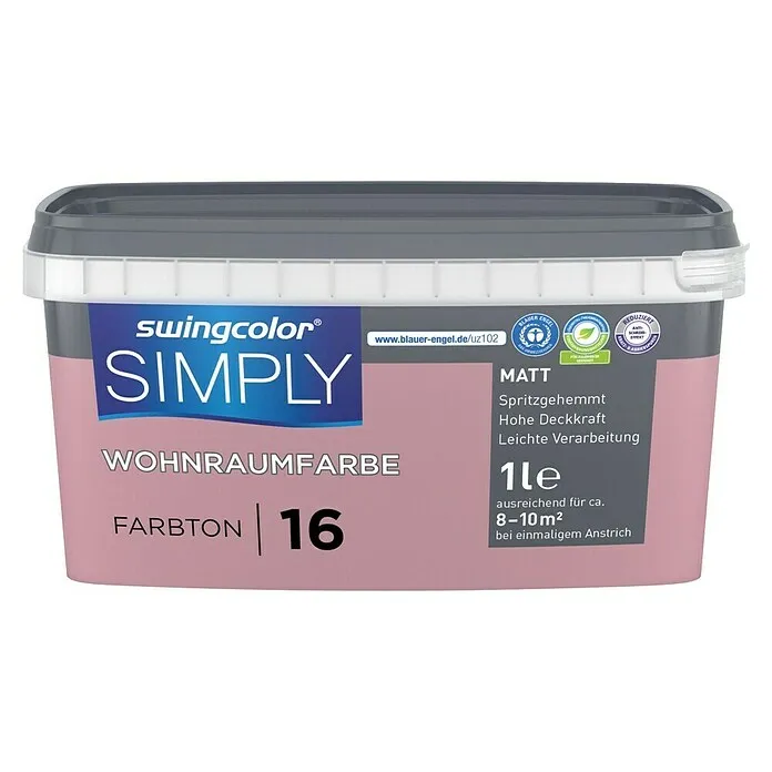 swingcolor Muurverf SIMPLY NR. 16 - Roze - Nr. 16, Mat, 1 l | 10 m² | 53 cm breed