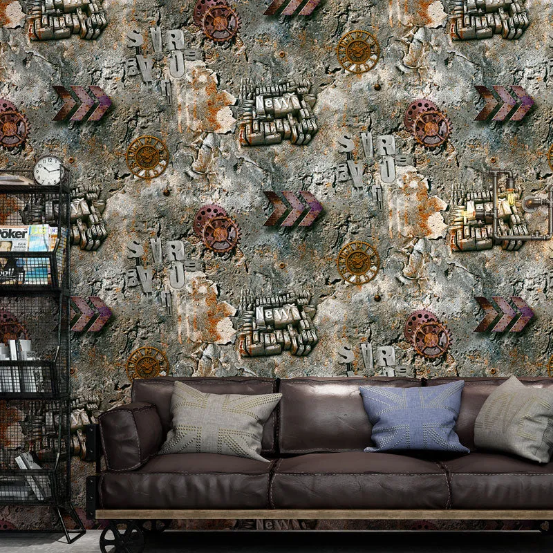 Vochtbestendig Vinylbehang, 31 ft. x 60 cm, industriële niet-geplakte wandbekleding met tandwielpatroon