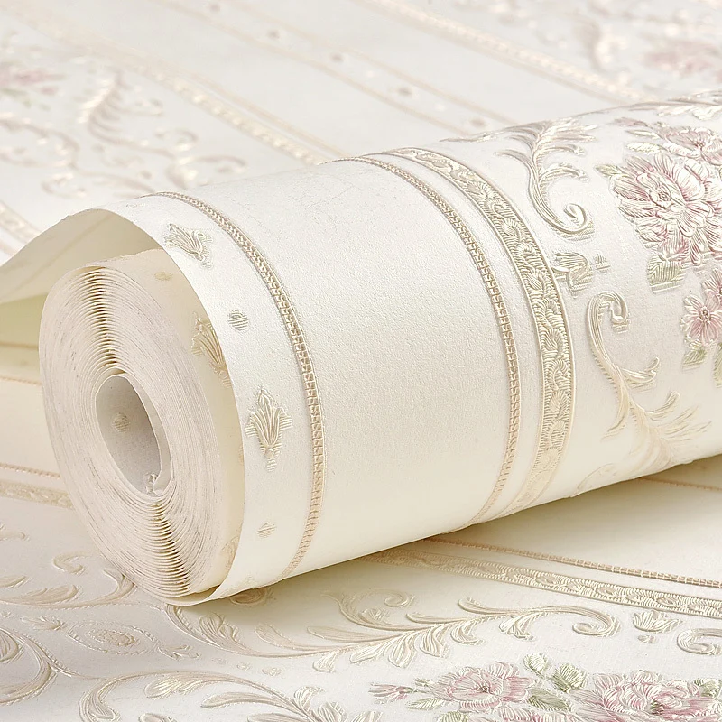 Bloemen gestreept behangrol Landelijk reliëf wandbekleding pastelkleuren Geschikt voor oneffen muren