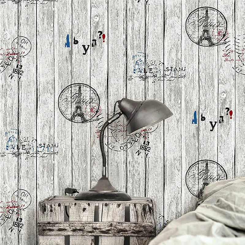 Decoratieve houten balken behang niet-geplakte VINYL wandbekleding met Eiffeltoren, 31' x 20,5"