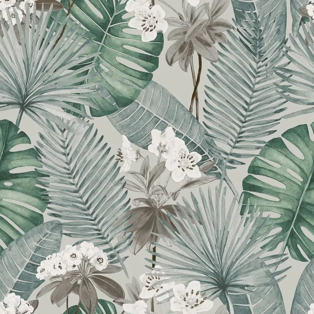 DUTCH WALLCOVERINGS Behang Eden grijs en lichtgroen 25 patronen