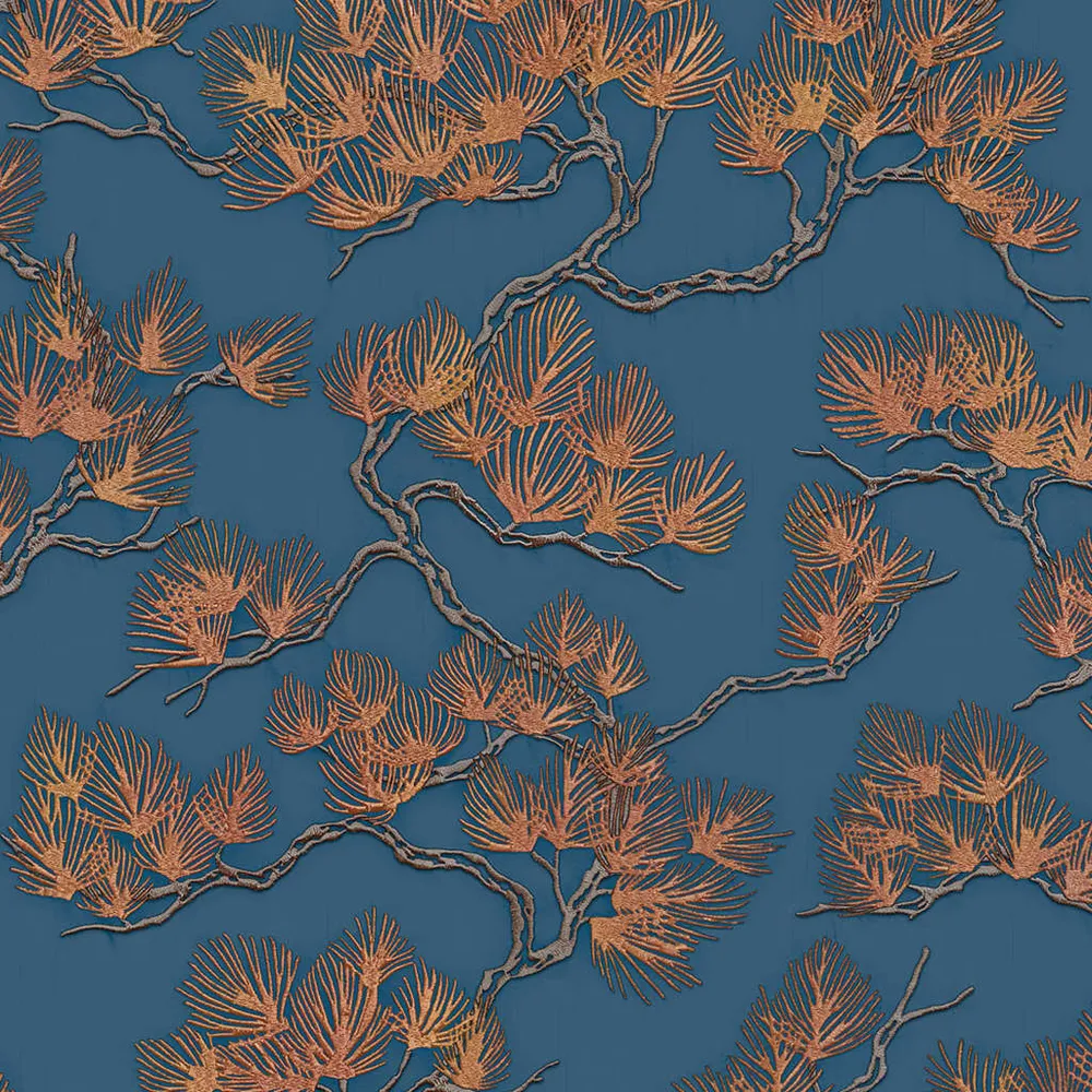 DUTCH WALLCOVERINGS Behang Grenen Tree goudkleurig en blauw
