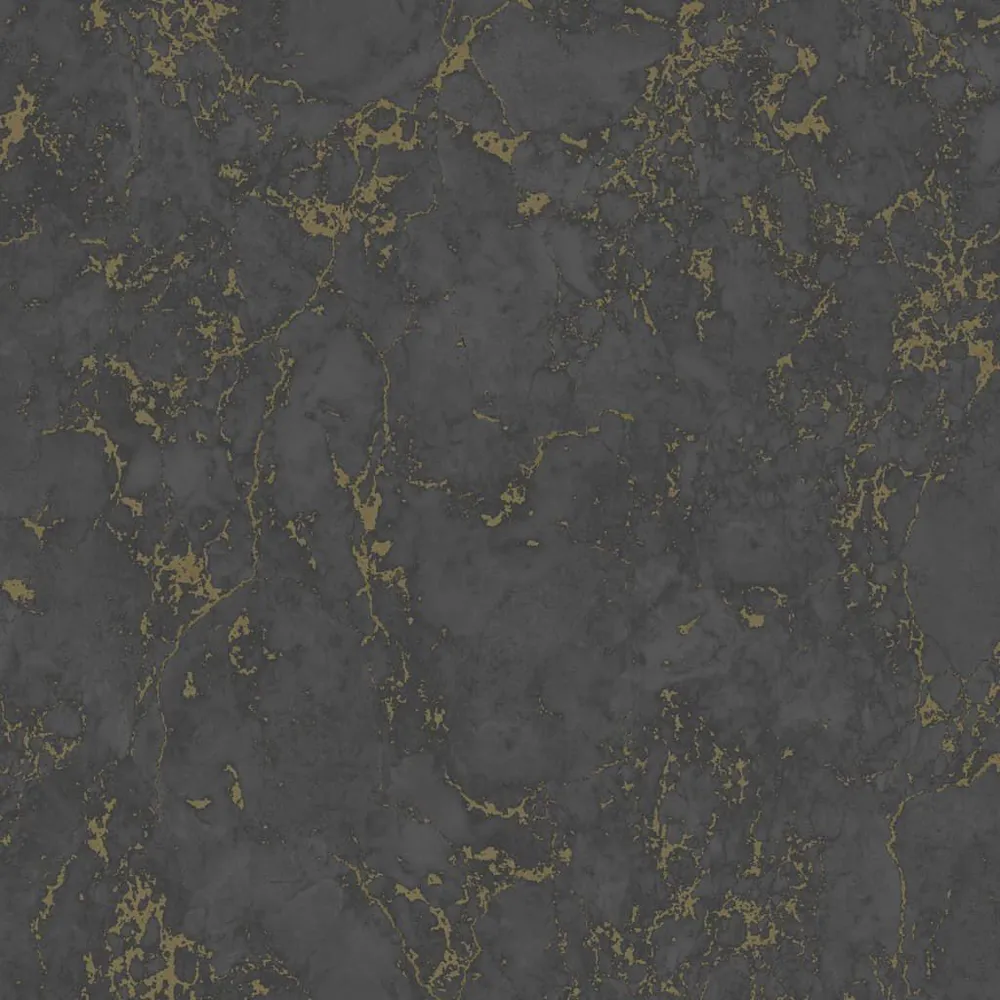 DUTCH WALLCOVERINGS Behang Marble zwart en goud met kleefrand