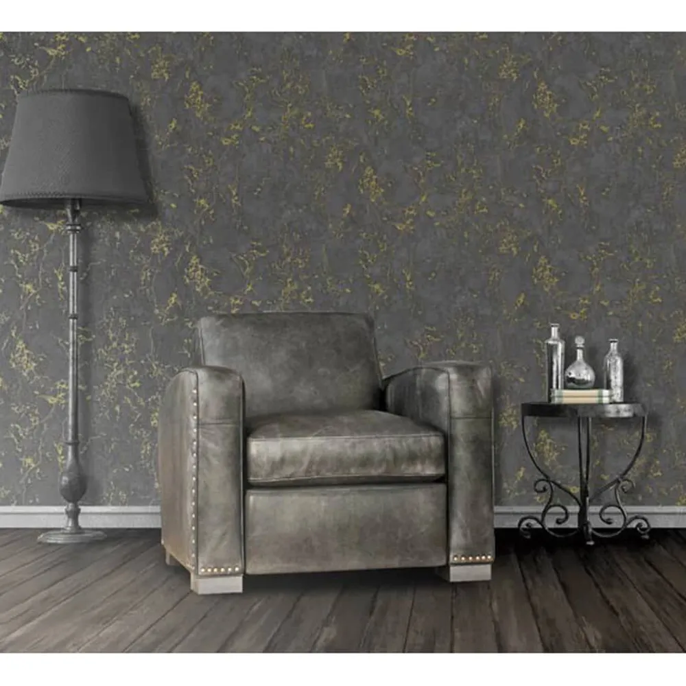 DUTCH WALLCOVERINGS Behang Marble zwart en goud met kleefrand