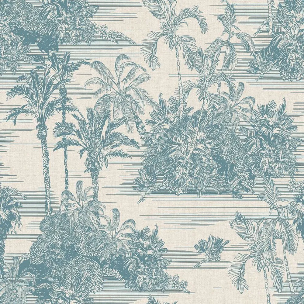 DUTCH WALLCOVERINGS Behang Tropical ecru en lichtblauw