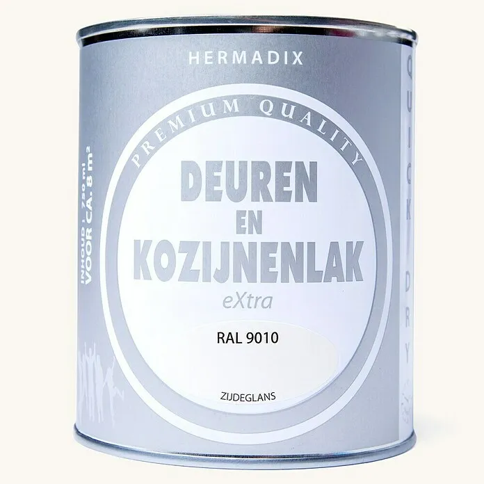 Hermadix Lak voor kozijnen en deuren bijkomend - Wit, Zijdeglans, 750 ml, RAL 9010