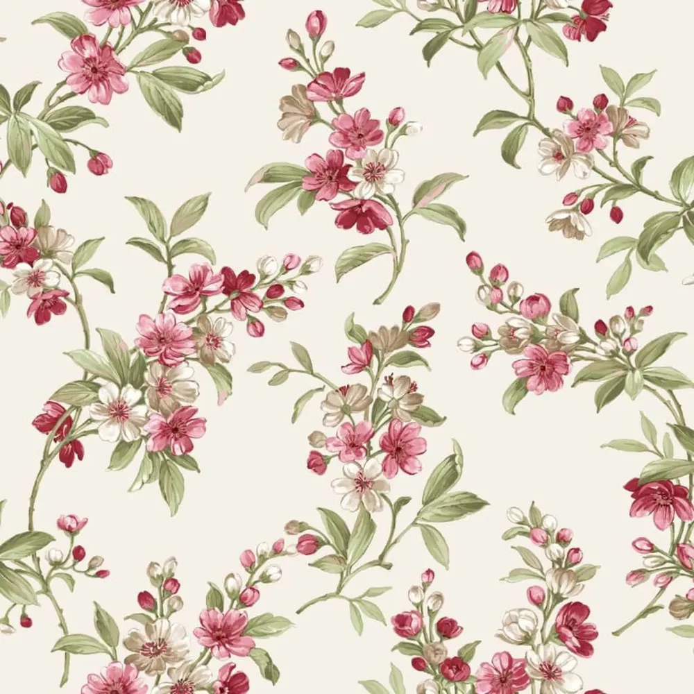 Noordwand Behang Blooming Garden 6 Flowers rood en groen met Lijm inbegrepen