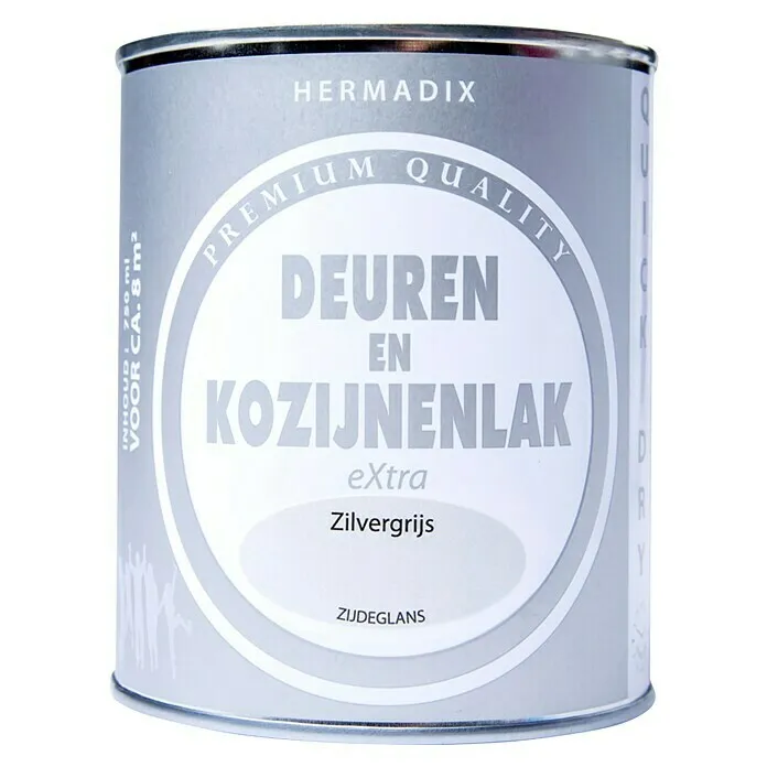 Papieren Hermadix Lak voor kozijnen en deuren - Zilvergrijs, Zijdeglans, 750 ml