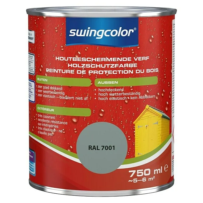 Papieren swingcolor Houtbeschermende verf - Zilvergrijs, 750 ml, Zijdeglans