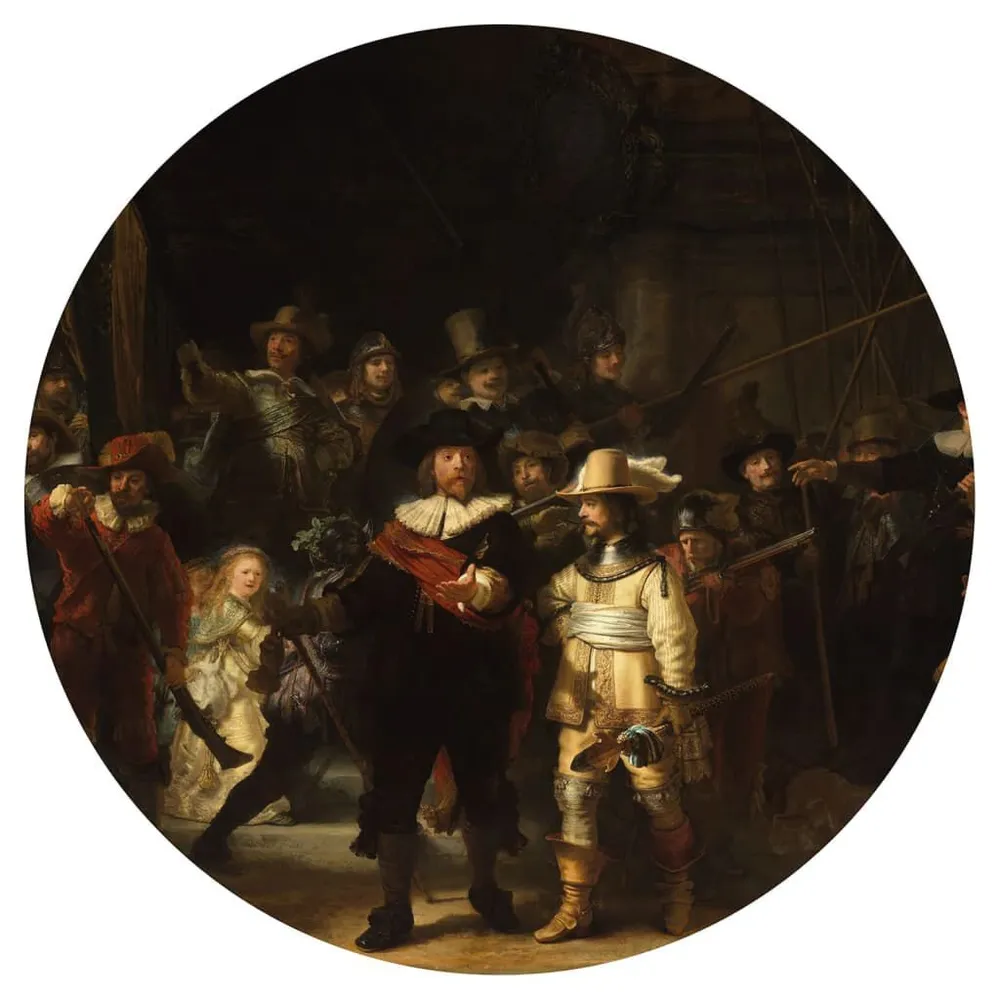 Papieren WallArt Behangcirkel Night Watch 142,5 cm