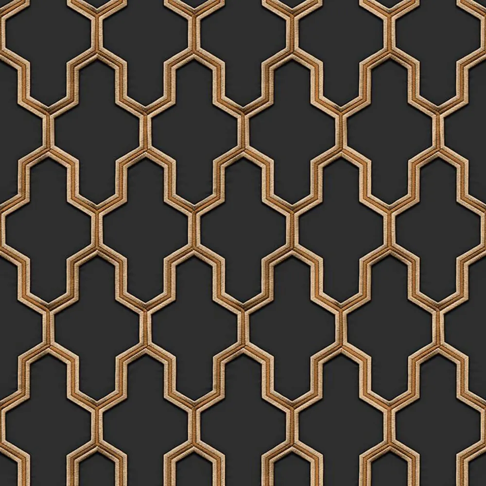 Professionele Kwaliteit DUTCH WALLCOVERINGS Behang Geometric zwart en goudkleurig