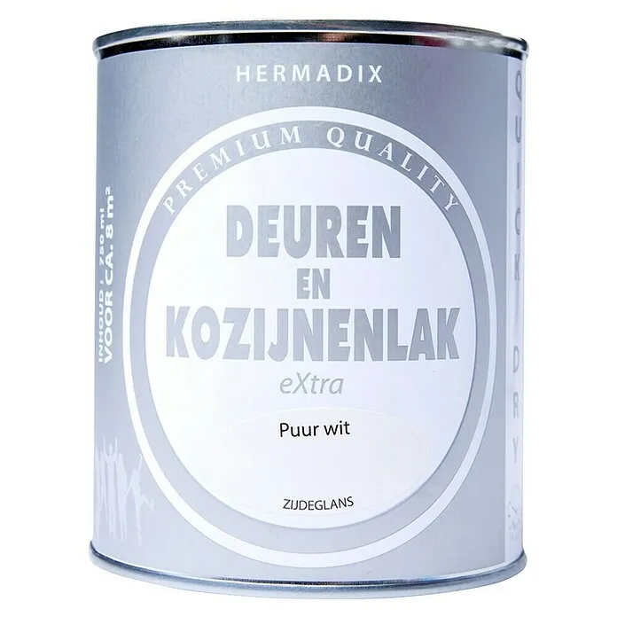 Professionele Kwaliteit Hermadix Lak voor kozijnen en deuren - Wit, Zijdeglans, 750 ml