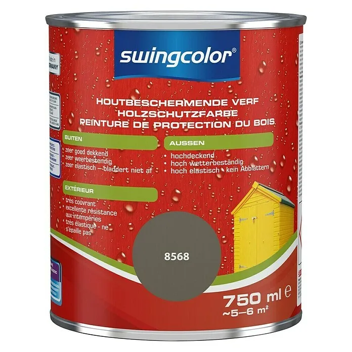 swingcolor Houtbeschermende verf - Mineraalbruin, 750 ml, Zijdeglans met lijm al aangebracht